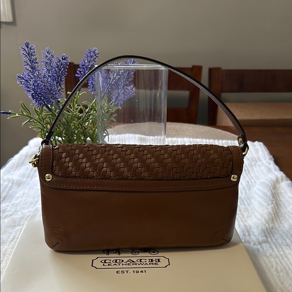 Coach Vintage Woven Tan Leather Small Shoulder Bag - Picture 5 of 14